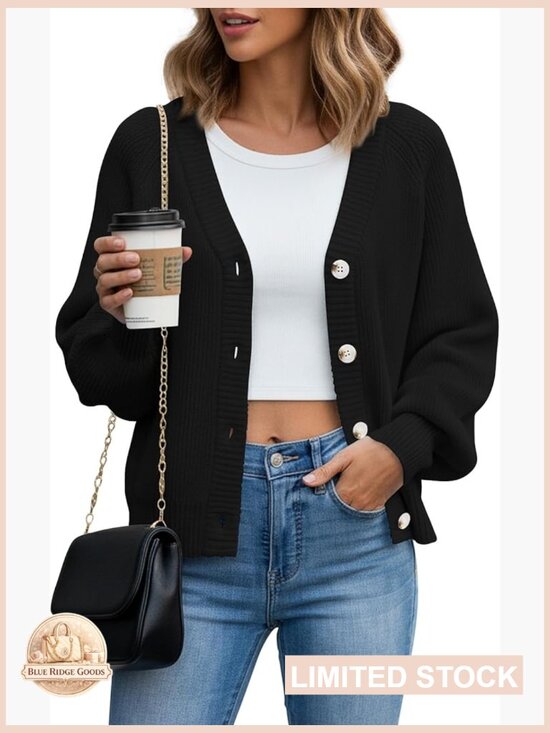 Sweaters - Open Front Cardigan Sweater Loose Fit Chunky Knit Button Down Casual Outerwear